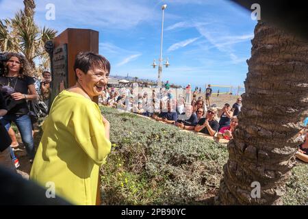 12 marzo 2023: 12 marzo 2023 (Malaga) il sindaco di Malaga, Francisco de la Torre, ha partecipato alla scoperta del monolito Premio MÃ¡laga - sur dedicato a Blanca Portillo. L'evento si è svolto questa mattina al Paseo MarÃ-timo Antonio Banderas. (Credit Image: © Lorenzo Carnero/ZUMA Press Wire) SOLO PER USO EDITORIALE! Non per USO commerciale! Foto Stock