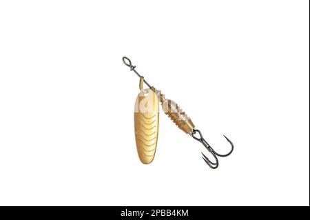 Pesca Spinner (Spoon Lure) isolato su sfondo bianco . Tackles per la cattura di pesci. Foto Stock