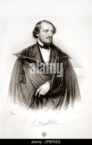 1847 : il celebre compositore tedesco FRIEDRICH von FLOTOW ( 1812 - 1883 ), ritratto inciso da Joseph Kriehuber . Viene ricordato principalmente per la sua opera MARTHA ( 1847 ) e ALESSANDRO STRADELLA ( 1844 ), che fu popolare fino alla fine del 20th ° secolo. Flotow nacque a Teutendorf, nel Meclemburgo, da una famiglia aristocratica. Studiò al Conservatorio di Parigi e venne sotto l'influenza di Auber, Rossini, Meyerbeer, Donizetti, Halévy, E poi Gounod e Offenbach. Queste influenze si riflettono nelle sue opere, dove esiste un caratteristico sapore francese dell'Opera Comique. Meglio Foto Stock