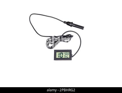 Igrometro digitale isolato su bianco. Strumento meteorologico Foto stock -  Alamy