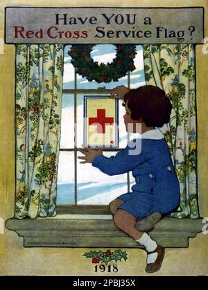 1918 , USA : American Red Cross - Have you a Red Cross service flag . Illustrazione dell'artista Jessie Willcox Smith ( 1863 - 1935 ) - CROCE ROSSA - ferito - beato - GUERRA MONDIALE i - prima GUERRA Mondiale - Grande Guerra - Grande Guerra - foto storiche storica - locandina - poster - incisione - illustrazione - illustrazione - FOTO DI STORIA - manifesto - AFFRESCHI - bambino - bambini - Bambino - bambini - Natale - Christmans ---- Archivio GBB Foto Stock