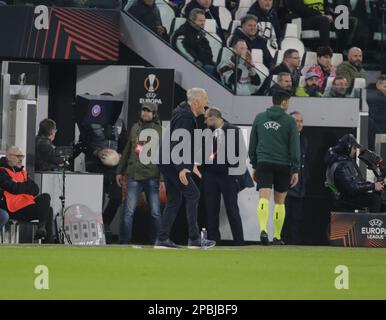 Christian Streich manager di SC Friburgo durante la UEFA Europa League, partita di calcio tra Juventus e Friburgo il 09 marzo 2023 allo stadio Allianz di Torino Photo Ndrerim Kaceli Foto Stock