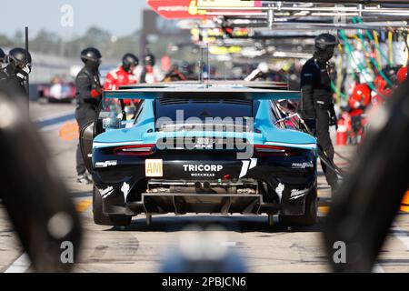 77 RIED Christien (ger), PEDERSEN Mikkel (dnk), ANDLAUER Julien (fra), Dempsey-Proton Racing, Porsche 911 RSR - 19, pylane durante il Prologo del Campionato Mondiale di Endurance FIA 2023, dal 11 al 12 marzo 2023 sull'autodromo Internazionale di Sebring a Sebring, Florida, USA - Foto Frédéric le FDP'h Foto Stock