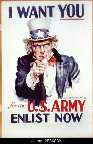 1941 , USA : il più celebrato manifesto di propaganda americana con ZIO SAM ' VOGLIO CHE TU PER gli Stati Uniti ESERCITO . ARRUOLARSI ORA ' dall'artista HOWARD CHANDLER CHRISTY ( 1873 - 1952 ) - SECONDA GUERRA MONDIALE - SECONDA guerra mondiale - foto storiche - locandina - poster - arruolamento - ESERCITO - incisione - illustrazione - FOTO STORICHE - manifesto - AFFARI - campagna di RECLUTAMENTO TRUPPE - arruolamento - Zio Sam - cappello - cappello - cappello A cilindro - stars - stella - Stelle - american flag - bandiera Stati Uniti d'America - barba - barba tipica e corna nera - capelli bianchi - capelli corti - CARTELLO Foto Stock