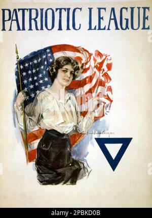 1918 , USA : il poster della propaganda americana ' Patriotic League ' dell'artista HOWARD CHANDLER CHRISTY ( 1873 - 1952 ) - LEGA PATRIOTTICA - PATRIOTS - WAR BOND - WORLD WAR i - WW - GRANDE GUERRA - GRANDE GUERRA - PRIMA GUERRA Mondiale - foto storiche storica - locandina - poster - ESERCITO - illustrazione - ILLUSTRAZIONE - FOTO DI STORIA - manifesto - AFFARI - CARTELLONE - CARTELLONISMO - ARTE - ARTE - stelline e strisce di bandiere americane - bandiera USA ---- Archivio GBB Foto Stock