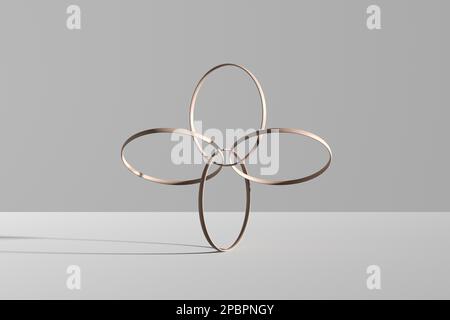 Cerchi concentrici in legno che levitano e bilanciano su sfondo bianco. Astratto arte minimale con forme geometriche. rendering 3d. Foto Stock
