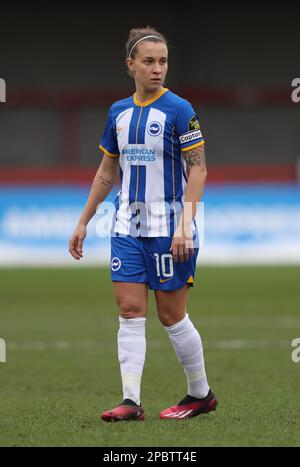 Crawley, Regno Unito. 12th Mar, 2023. Julia Olme di Brighton durante la partita della fa Women's Super League tra Brighton & Hove Albion e Manchester City al Broadfield Stadium. Credit: James Boardman/Alamy Live News Foto Stock