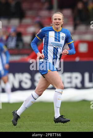 Crawley, Regno Unito. 12th Mar, 2023. Brighton's Zoe Morse durante la partita della fa Women's Super League tra Brighton & Hove Albion e Manchester City al Broadfield Stadium. Credit: James Boardman/Alamy Live News Foto Stock