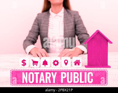 Didascalia concettuale Notary Public. Word for legalità documentazione autorizzazione Contratto di certificazione Foto Stock