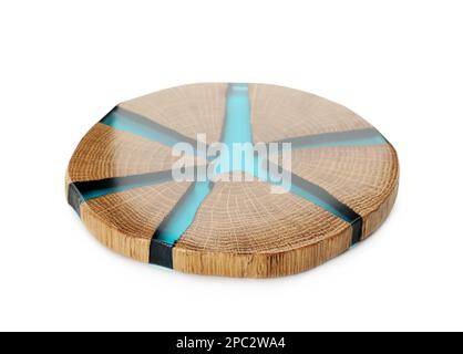 Elegante coaster in legno isolato su bianco Foto Stock