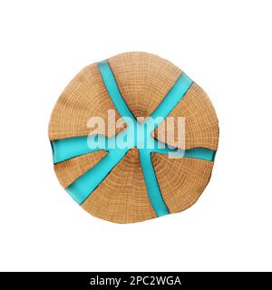 Elegante coaster in legno isolato su bianco, vista dall'alto Foto Stock