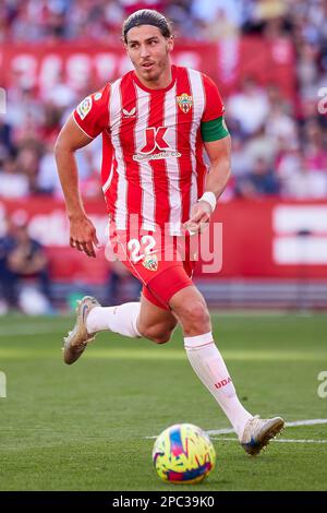 Siviglia, Spagna. 12th Mar, 2023. Srdjan Babic (22) di Almeria visto durante la partita di LaLiga Santander tra Sevilla FC e Almeria a Estadio Ramon Sanchez Pizjuan a Siviglia. (Photo Credit: Gonzales Photo/Alamy Live News Foto Stock