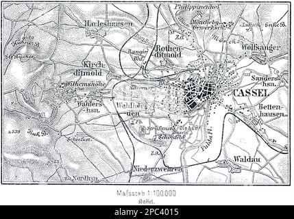 Mappa della città di cassel sulla Fulda e dintorni, Cassel, Assia, Germania, Europa centrale Foto Stock