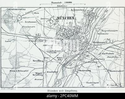 Mappa della città di Monaco sull'Isar e dintorni, Monaco, Baviera, Germania meridionale, Europa centrale Foto Stock