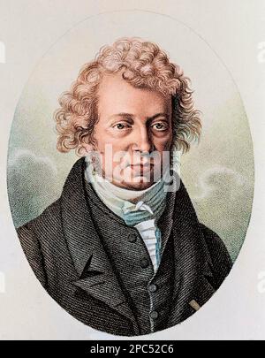 Portrait de Andre Marie Ampere (1775-1836) physicien francais - Andre-Marie Ampere (1775-1836), fisico francese e pioniere dell'elettrodinamica - gravure Foto Stock