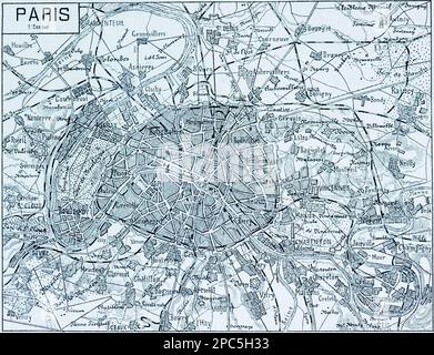 Mappa della città di Parigi e dintorni, capitale Parigi sulla Senna, Francia, Europa del Sud, illustrazione 1896 Foto Stock