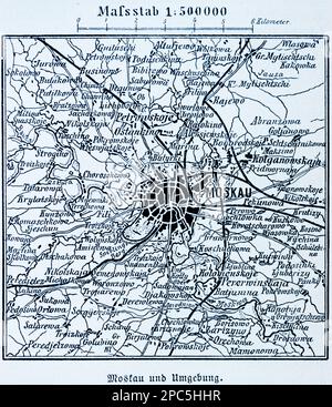 Mappa della città di Mosca e dintorni, Mosca, capitale della Russia, Europa dell'Est, illustrazione 1896 Foto Stock