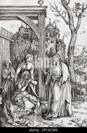 Cristo si congedò da sua Madre, dopo l'opera di Albrecht Dürer, 1471 – 1528, a volte scritto in inglese come Durer. Pittore tedesco, stampatore e teorico del Rinascimento tedesco. Da Albrecht Dürer, Sein Leben und eine Auswahl seiner Werke o la sua vita e una selezione delle sue opere, pubblicato nel 1928. Foto Stock