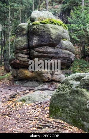 Fotografie del paesaggio dalla Zittau Mountains Jonsdorf Rock Town Foto Stock