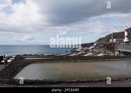 Saltworks, faro, Punta de Fuencalinte, la Palma, Spagna, Europa Foto Stock