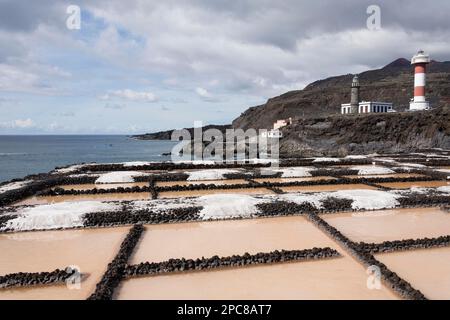 Saltworks, faro, Punta de Fuencalinte, la Palma, Spagna, Europa Foto Stock