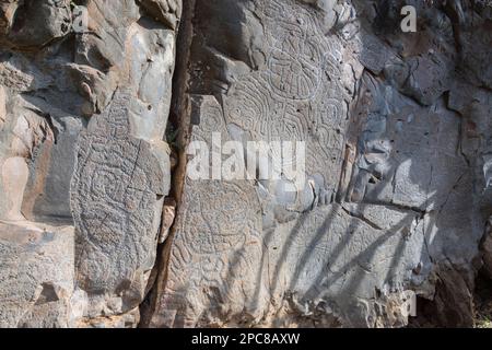 Iscrizioni Rock, El Centerio in Barranco las Canales, El Paso, la Palma, Spagna Foto Stock