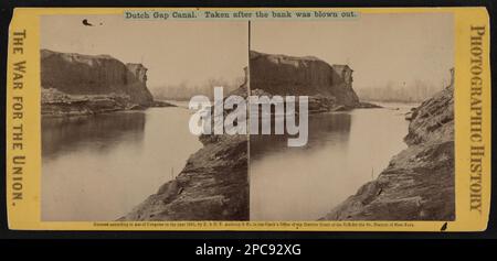 Dutch Gap Canal. Presa dopo che la banca è stata soffiata fuori. Collezione di fotografie della Guerra civile . Canals, Virginia, James River, 1860-1870, gli Stati Uniti, Storia, Guerra civile, 1861-1865, Ingegneria & costruzione, Virginia, James River, Stati Uniti, Storia, Guerra civile, 1861-1865, Trasporti, Virginia, James River. Foto Stock