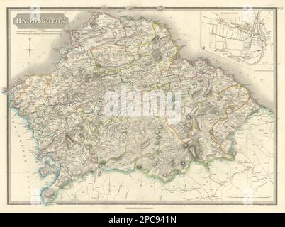 Haddingtonshire & pianta della città. Lothian orientale. Gullane Muirfield. THOMSON 1832 mappa Foto Stock