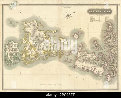 Western Isles centro. Inverness-shire Harris N. Uist Benbecula. THOMSON 1832 mappa Foto Stock