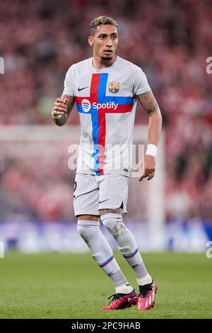 Raphinha del FC Barcelona durante il campionato spagnolo la Liga partita di calcio tra Athletic Club e FC Barcelona il 12 marzo 2023 a San Mames a Bilbao, Spagna - Foto: Ricardo Larreina/DPPI/LiveMedia Foto Stock