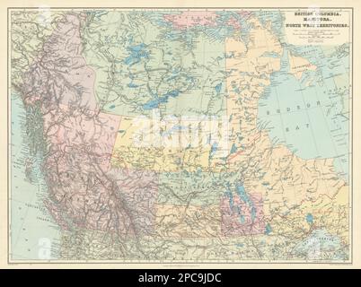 British Columbia e Northwest Territory. Manitoba Canada. STANFORD 1904 vecchia mappa Foto Stock