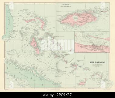 Bahamas. Turks e Caicos. Nuova Provvidenza. Piano Nassau. 53x67cm. Mappa DI STANFORD 1904 Foto Stock