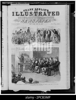 Connecticut - riunione dell'esercito del Potomac / dagli schizzi di Jas. E. Taylor... Illus. In: Frank Leslie's Illustrated Newspaper, v.36, 1873 maggio 31, pag. 181. Devens, Charles, 1828-1891, apparizioni pubbliche, Sheridan, Philip Henry, 1831-1888, apparizioni pubbliche, Sherman, William T, (William Tecumseh), 1820-1891, apparizioni pubbliche, Stati Uniti, Army of the Potomac, Commemorazione, Stati Uniti, Storia, Guerra civile, 1861-1865, personale militare, Unione, riunioni, Connecticut, New Haven, 1870-1880. Foto Stock