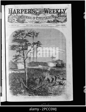 Attacco ribelle alle nostre barche a remi nel fiume Rosso. Illus. In: Harper's Weekly, v. 8, 1864 maggio 14, pag. 305. Guerra navale, Red River (Tex.-la.), 1860-1870, Stati Uniti, Storia, Guerra civile, 1861-1865, Campagne e battaglie. Foto Stock