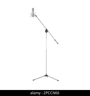 Microfono con rendering 3D su cavalletto, scatto in studio Foto Stock