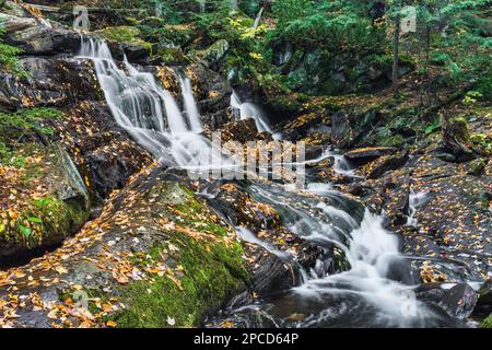 Una vista laterale delle splendide Potts Falls in cottage country, Ontario, Canada. Foto Stock