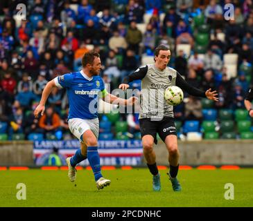Jamie Glackin, lettore FC Coleraine. BetMcLean Cup Final 2023, Linfield Vs Coleraine. Stadio nazionale al Windsor Park, Belfast. Foto Stock