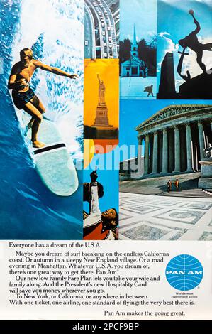 Pan am Pan American compagnia aerea spot in una rivista NatGeo luglio 1968 Foto Stock