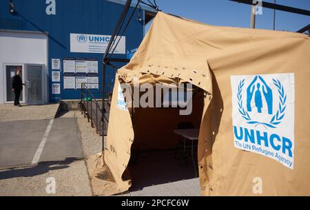 Bucarest, Romania. 13th marzo 2023: Centro integrato dell'UNHCR per i rifugiati ucraini a causa dell'invasione russa dell'Ucraina. Foto Stock