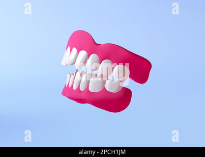 Falsi denti con denti in ceramica. Protesi dentale, impianto. 3d icona realistica in stile cartone animato. Il concetto di odontoiatria, impianto, salute dentale. Foto Stock