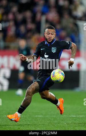 Girona, Spagna. 13th Mar, 2023. Memphis (Atletico de Madrid) in azione durante la partita di calcio della Liga tra il Girona FC e l'Atletico de Madrid, allo Stadio Montilivi il 13 marzo 2023 a Girona, Spagna. Foto: SIU Wu. Credit: dpa/Alamy Live News Foto Stock