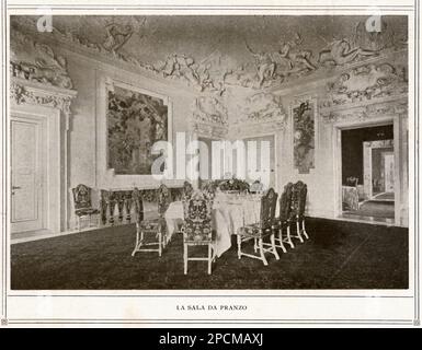 1906 , Firenze , Italia : Palazzo SERRISTORI a Firenze . Howned della contessa spagnolo-francese-italiana HORTENSIA SERRISTORI ( marchesa di nascita Hortense DE LA GANDARA , 1871 - 1960 ), sposata con il senatore Conte UMBERTO SERRISTORI ( 1861 - 1941 ) - Marchesa - Marquise - Contessa - CONTESSA - BELLE EPOQUE - foto storiche - foto storica - ritratto - ORTENSIA - ritratto - nobiltà italiana - nobiltà - nobili italiani - nobile - arredimento d'interni - sala da pranzo - architettura - architettura - architettura - ITALIA - Conte - ---- Archivio GBB Foto Stock