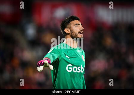 Gerona, Spagna. 13th Mar, 2023. Gazzaniga (Girona FC) durante un incontro la Liga Santander tra Girona FC e Atletico de Madrid all'Estadio Municipal de Montilivi, a Girona, Spagna, il 13 marzo 2023. (Foto/Felipe Mondino) Credit: Agenzia indipendente per la fotografia/Alamy Live News Foto Stock