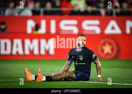 Gerona, Spagna. 13th Mar, 2023. Memphis (Atletico de Madrid) durante un incontro la Liga Santander tra Girona FC e Atletico de Madrid all'Estadio Municipal de Montilivi, a Girona, Spagna, il 13 marzo 2023. (Foto/Felipe Mondino) Credit: Agenzia indipendente per la fotografia/Alamy Live News Foto Stock