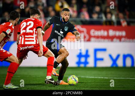 Gerona, Spagna. 13th Mar, 2023. Memphis (Atletico de Madrid) durante un incontro la Liga Santander tra Girona FC e Atletico de Madrid all'Estadio Municipal de Montilivi, a Girona, Spagna, il 13 marzo 2023. (Foto/Felipe Mondino) Credit: Agenzia indipendente per la fotografia/Alamy Live News Foto Stock