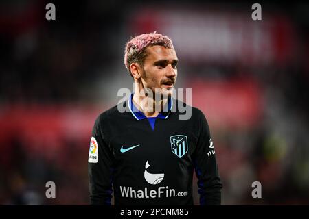 Gerona, Spagna. 13th Mar, 2023. Griezmann (Atletico de Madrid) durante un incontro la Liga Santander tra Girona FC e Atletico de Madrid all'Estadio Municipal de Montilivi, a Girona, Spagna, il 13 marzo 2023. (Foto/Felipe Mondino) Credit: Agenzia indipendente per la fotografia/Alamy Live News Foto Stock