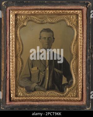 Private Reuben Goodson of Co.. G, 52nd reggimento fanteria del North Carolina in uniforme. Liljenquist Famiglia Collezione di fotografie della Guerra civile , FAmbrotype / Tintype fotografia serie di archiviazione , pp/liljconfed. Goodson, Reuben, approssimativamente 1841-1864, Stati Confederati dell'America, Army, North Carolina Fantry Regiment, 52nd, People, 1860-1870, Stati Uniti, Storia, Guerra civile, 1861-1865, personale militare, Confederato, Soldati, Confederati, 1860-1870, uniformi militari, Confederati, 1860-1870. Foto Stock