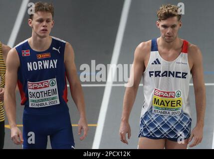 Sander SKOTHEIM di Norvegia e Kevin MAYER di Francia 1000m uomini Heptathlon durante i Campionati europei di atletica indoor 2023 il 5 marzo 2023 all'Atakoy Arena di Istanbul, Turchia - Foto Laurent Lairys / DPPI Foto Stock