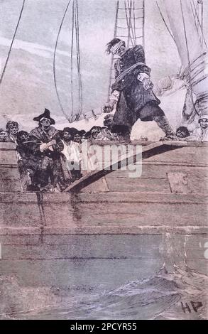 Camminare sulla tavola. Una vittima di pirati fatto a camminare la tavola. Dopo un'illustrazione di Howard Pyle. Foto Stock