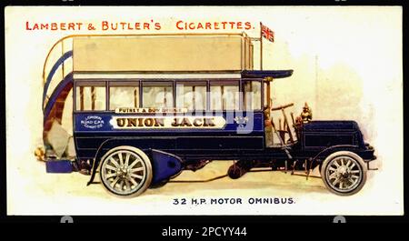 London Motor Omnibus, 1908 - Car Vintage Cigarette Card Foto Stock